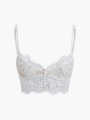 Semi-Sheer Double Hook Lace Crop Cami Top