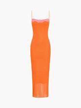 Semi-Sheer Mesh Lace Trim Long Dress