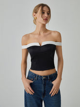 Contrast Trim Off-Shoulder T-Shirt