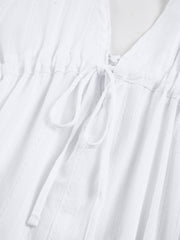Semi-Sheer Pure Cotton Open Back Short Dress