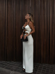 Semi-Sheer Contrast Trim Tie-Front Long Dress