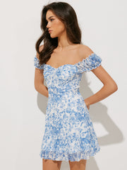 Semi-Sheer Floral Print Ruffle Short Dress