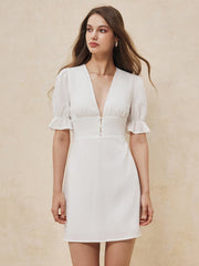 Ruffle Trim Button-Front Short Dress