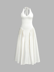 Semi-Sheer Halter Backless Low Cut Dress
