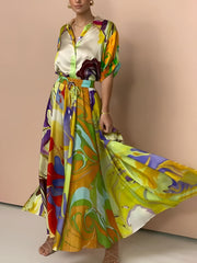 Satin Print Drawstring Skirt Set