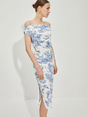 Print Straight Neck Split Dress