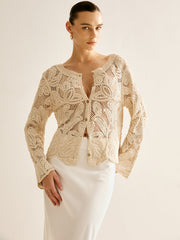Hollow Button Plisse Cardigan