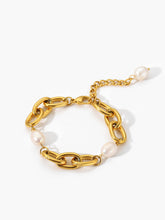 Oval Pearl Golden Chain Bracelet