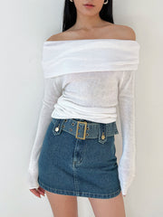 Semi-Sheer Overfold Off-Shoulder Shirt