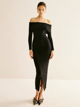 Off-Shoulder Split Sweater Dress
