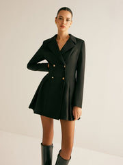 Pleated Blazer Dress With Shoulder Pads