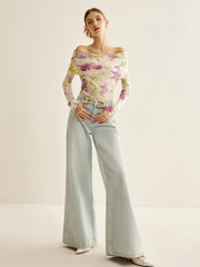Romance Off-Shoulder Printed Knit Top