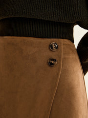 Suede Effect Zipper Wrap Skirt