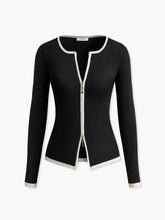 Contrast Trim Double-Zipper Knit Top