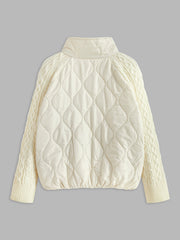 Button-Clasp Neck Panel Knit Outerwear