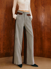 Color Block Plaid Straight Pants