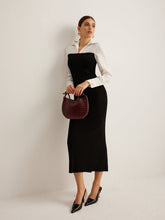 Color Block Skinny Lapel Dress