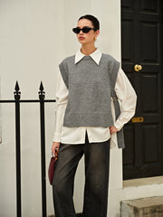 Versatile Side Buckle Belt Sweater Vest