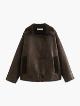 Lapel Faux Leather Warm Jacket
