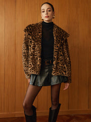 Leopard Printed Faux Fur Warm Coat