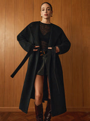 Versatile Belted Warm Coat With Matching Scarf