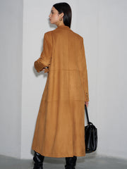 Suede Effect Button Long Blazer