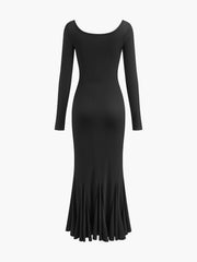 Ruffle Slim Knit Long Dress