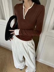 2 in 1 V-Neck Contrast Trim Jersey Top