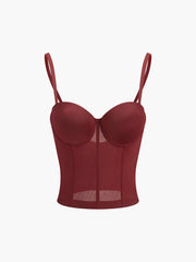 Semi-Sheer Spaghetti Strap Piping Corset Top