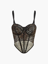 Semi-Sheer Leopard Printed Spaghetti Strap Corset