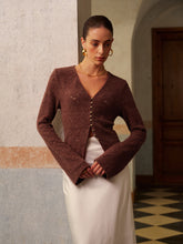 Semi-Sheer V-Neck Split Lace Blouse