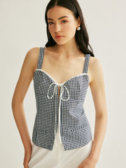 Plaid Tie-Front Sleeveless Top