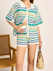 Chevron Pattern Knitted Shorts Set
