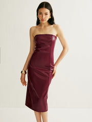 PU Split Strapless Dress
