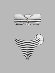 Striped Floral Detail Bandeau Bikini Set