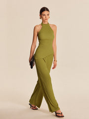 Halter Neck Backless Pants Set
