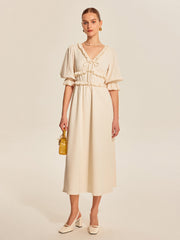 Ruffle Trim Drawstring Dress