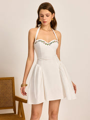 Tie Neck Floral Corset Dress