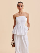 Cotton Pleated Strapless Peplum Top