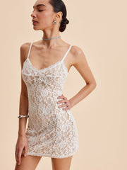 Semi-Sheer Lace Embroidered Cami Dress