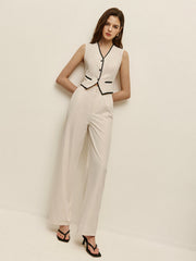 Contrast Trim Vest Pants Set
