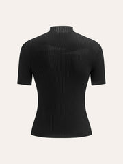 Semi-Sheer Ribbed Knit Top