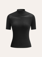 Semi-Sheer Ribbed Knit Top