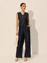 Mid-Waist Pockets Wide-Leg Denim Pants