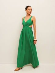 Cotton & Linen Back Tie Detail Dress