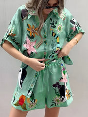 Oversized Floral Print Shorts Set
