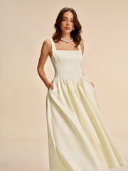 Square Neck Pleated Dress
