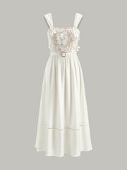 Cotton Floral Lace Belted Dress