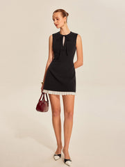Ruffled Hem Keyhole Tie Detail Dress