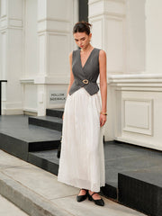 V-Neck Metal Tie-Back Vest With Belt